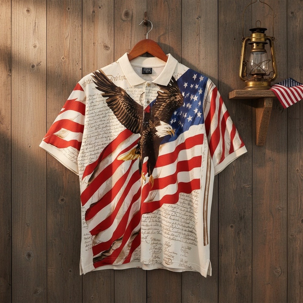 Cotton Traders Sport Men's Polo America Flag Eagle Cotton Patriotic XXL New
